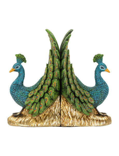 Serre-livres paon bleu vert doré en polyrésine 20x15x19 cm Pavone Mauro Ferretti - 1