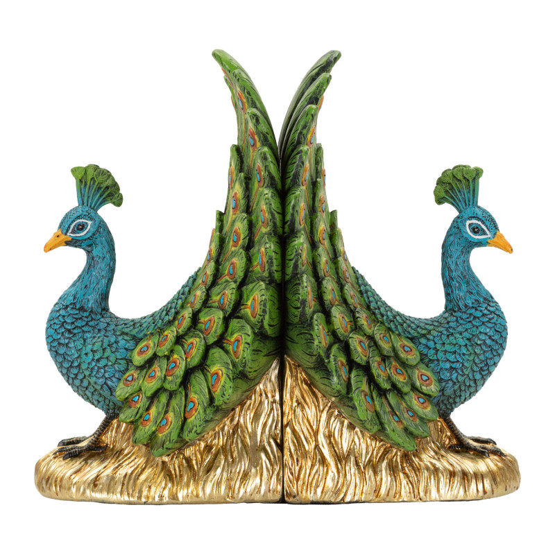 Serre-livres paon bleu vert doré en polyrésine 20x15x19 cm Pavone Mauro Ferretti - 1