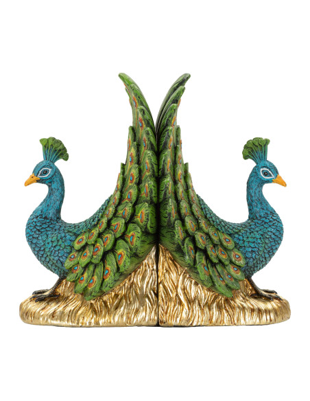 Serre-livres paon bleu vert doré en polyrésine 20x15x19 cm Pavone Mauro Ferretti - 1