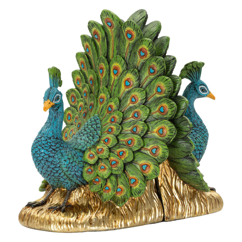 Serre-livres paon bleu vert doré en polyrésine 20x15x19 cm Pavone Mauro Ferretti - 3