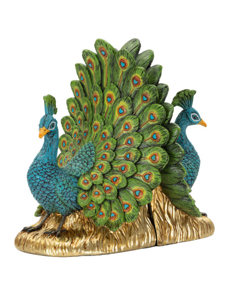 Serre-livres paon bleu vert doré en polyrésine 20x15x19 cm Pavone Mauro Ferretti - 3