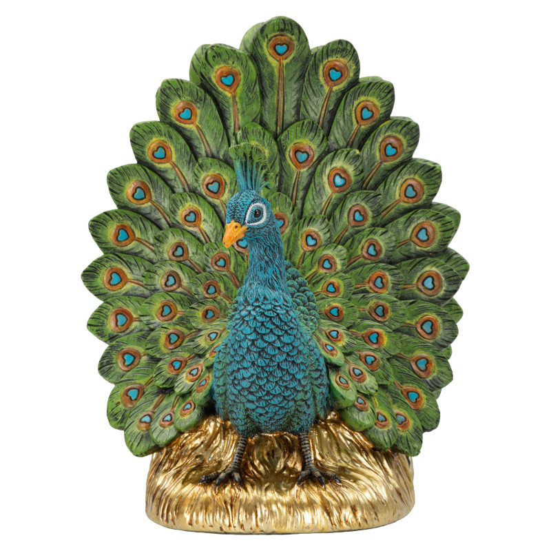 Serre-livres paon bleu vert doré en polyrésine 20x15x19 cm Pavone Mauro Ferretti - 4