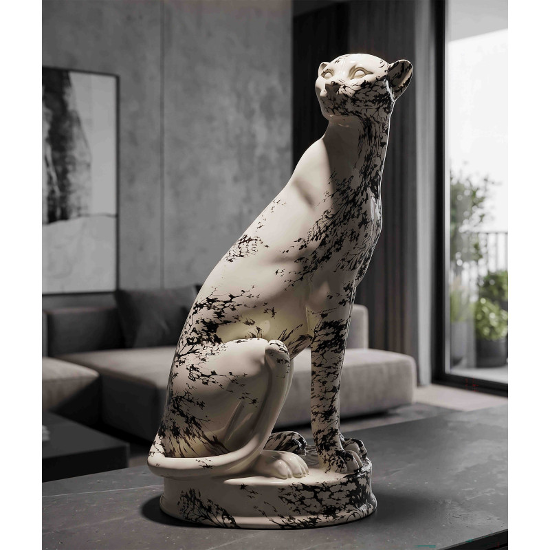 Statue léopard décorative noir blanc 42 cm Okinawa Mauro Ferretti - 7