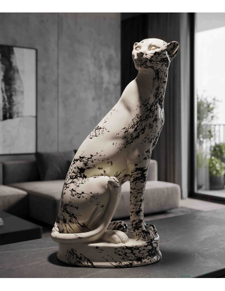 Statue léopard décorative noir blanc 42 cm Okinawa Mauro Ferretti - 7