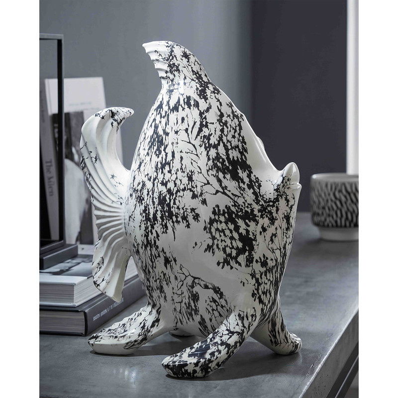 Statue poisson déco noir blanc 34 cm Okinawa Mauro Ferretti - 8