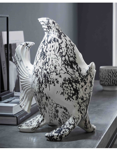 Statue poisson déco noir blanc 34 cm Okinawa Mauro Ferretti - 8