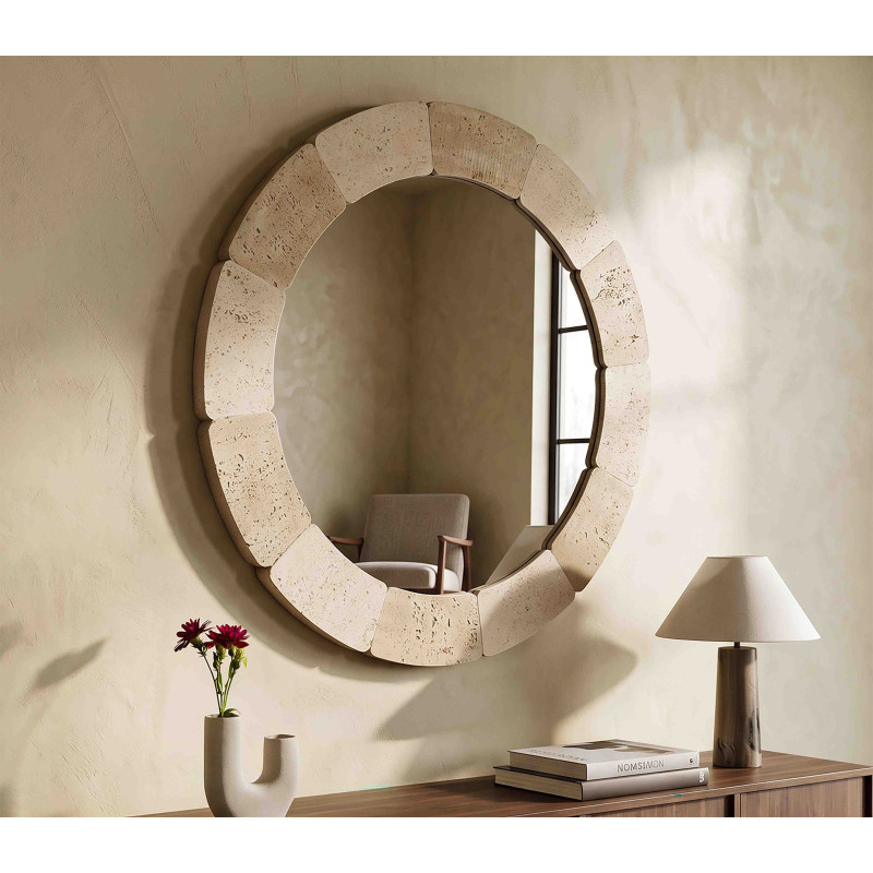 Miroir mural rond effet pierre beige polyrésine 90x90x2,5 cm Sculpted Stone Mauro Ferretti - 2
