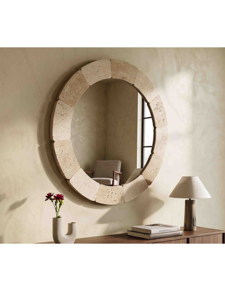 Miroir mural rond effet pierre beige polyrésine 90x90x2,5 cm Sculpted Stone Mauro Ferretti - 2