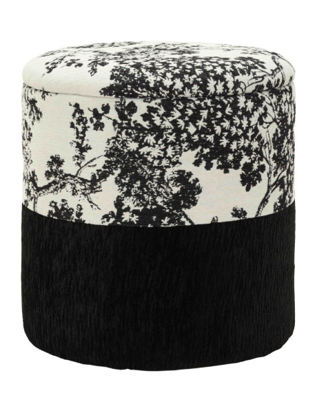 Pouf coffre rond noir et blanc polyester 40x40x42 cm Okinawa Mauro Ferretti - 1