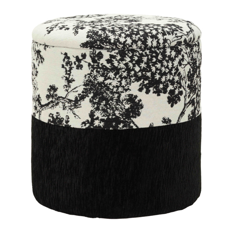 Pouf coffre rond noir et blanc polyester 40x40x42 cm Okinawa Mauro Ferretti - 1