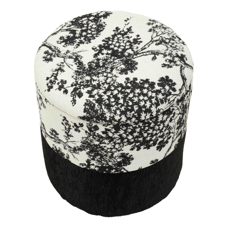 Pouf coffre rond noir et blanc polyester 40x40x42 cm Okinawa Mauro Ferretti - 3