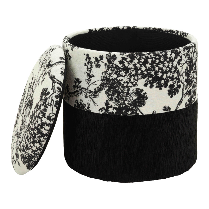 Pouf coffre rond noir et blanc polyester 40x40x42 cm Okinawa Mauro Ferretti - 4