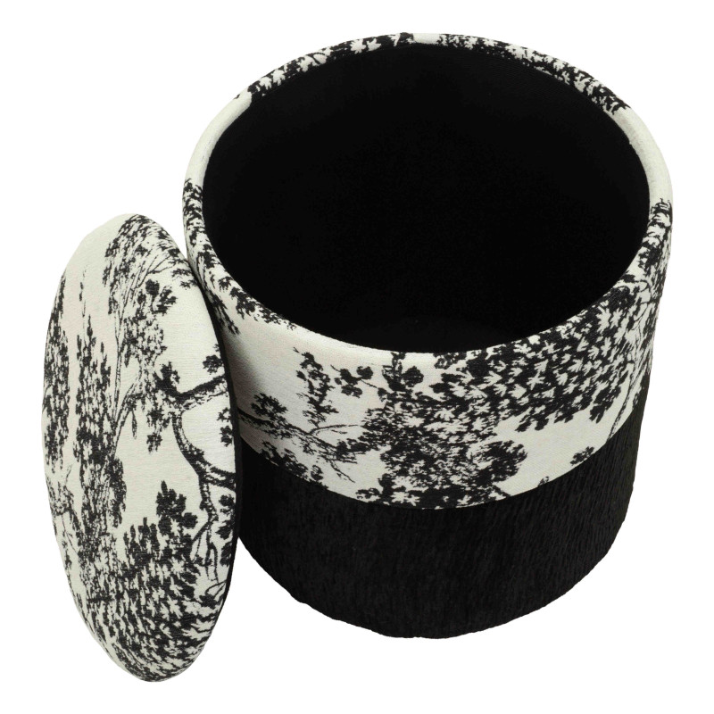 Pouf coffre rond noir et blanc polyester 40x40x42 cm Okinawa Mauro Ferretti - 5