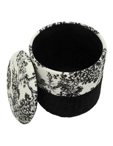 Pouf coffre rond noir et blanc polyester 40x40x42 cm Okinawa Mauro Ferretti - 5