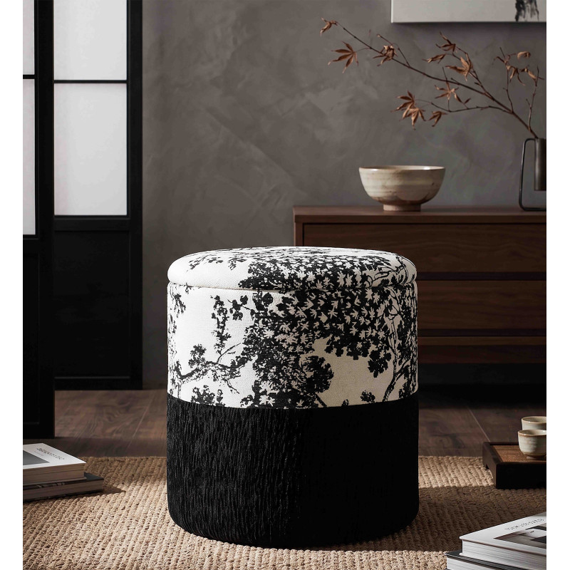 Pouf coffre rond noir et blanc polyester 40x40x42 cm Okinawa Mauro Ferretti - 2