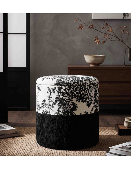 Pouf coffre rond noir et blanc polyester 40x40x42 cm Okinawa Mauro Ferretti - 2