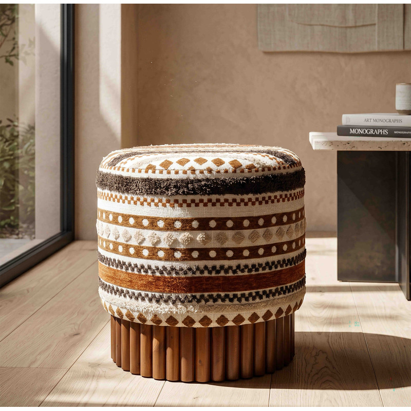 Pouf rond motif ethnique 40x40x40 cm Mombasa Mauro Ferretti - 2