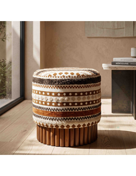 Pouf rond motif ethnique 40x40x40 cm Mombasa Mauro Ferretti - 2