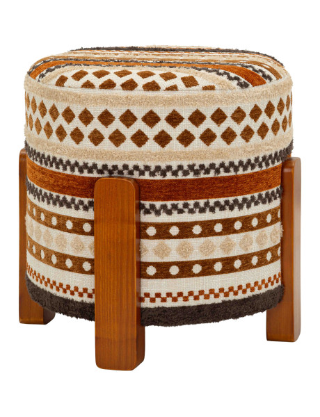 Pouf rond motif ethnique 42x42x40 cm Mombasa Mauro Ferretti - 1