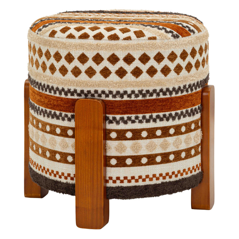 Pouf rond motif ethnique 42x42x40 cm Mombasa Mauro Ferretti - 1