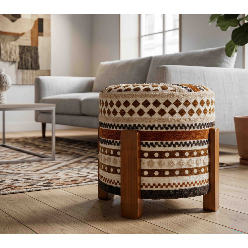 Pouf rond motif ethnique 42x42x40 cm Mombasa Mauro Ferretti - 2