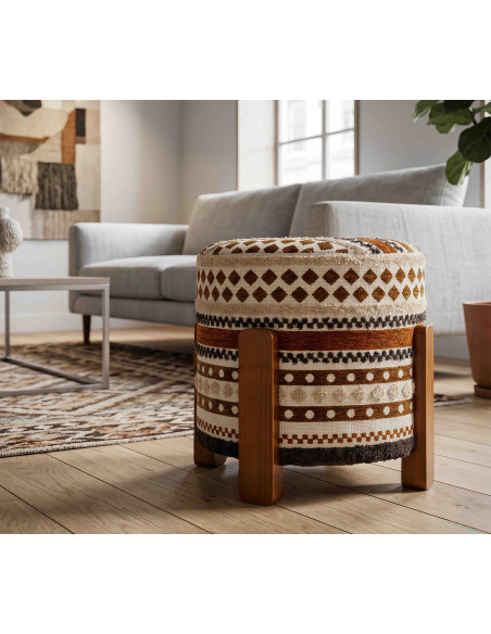 Pouf rond motif ethnique 42x42x40 cm Mombasa Mauro Ferretti - 2