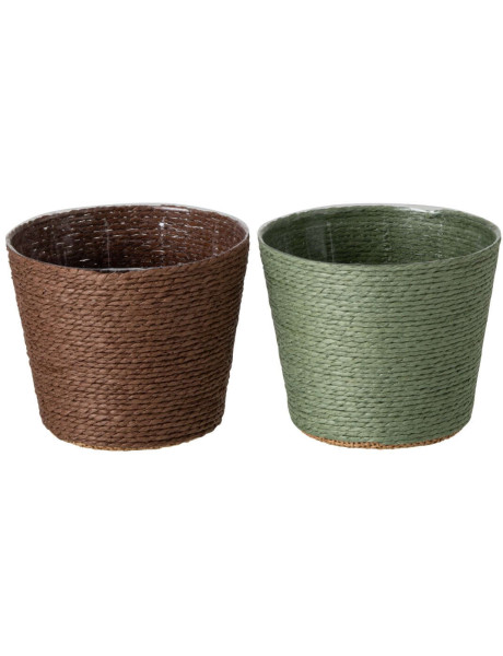 Lot de 2 cache-pots papier et PET vert foncé marron foncé 11,5x11,5x9,5 cm Bucaco J-Line - 1