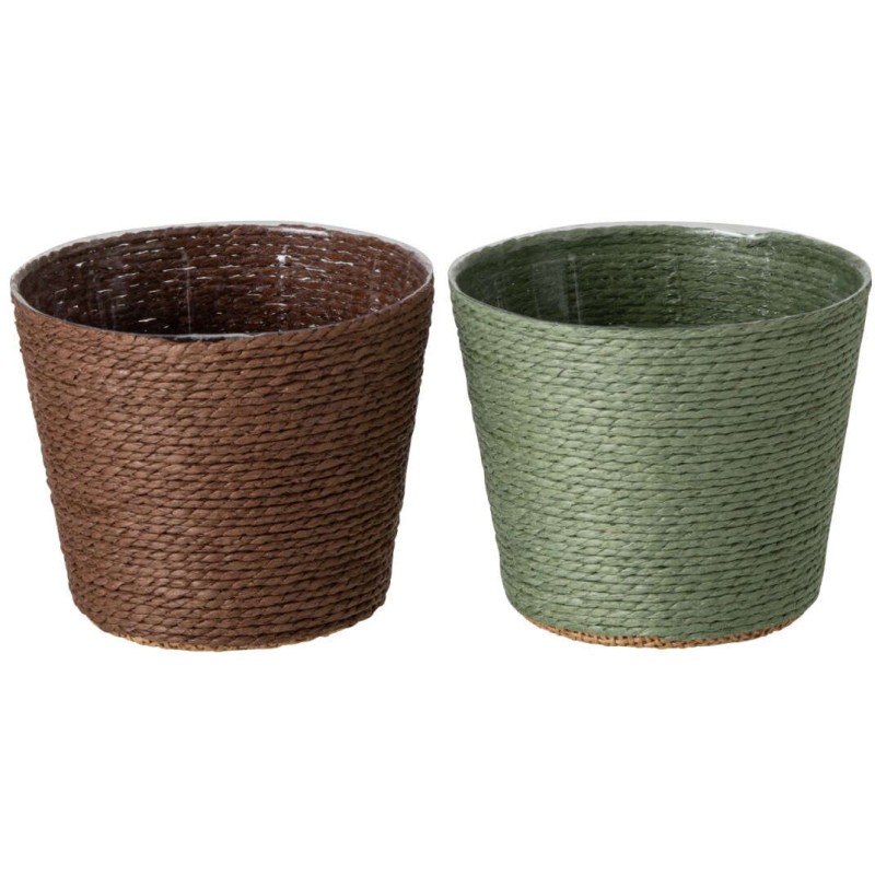 Lot de 2 cache-pots papier et PET vert foncé marron foncé 11,5x11,5x9,5 cm Bucaco J-Line - 1
