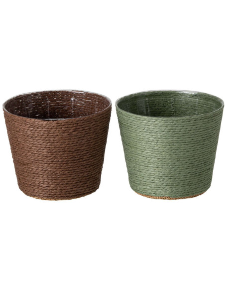 Lot de 2 cache-pots papier et PET vert foncé marron foncé 11,5x11,5x9,5 cm Bucaco J-Line - 1