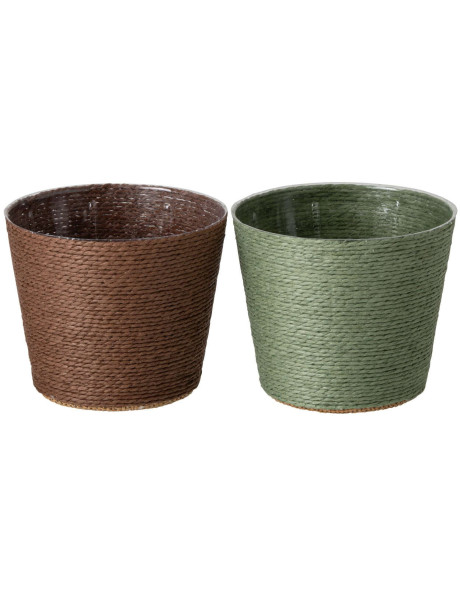 Lot de 2 cache-pots papier PET vert marron 13,5 cm Bucaco J-Line - 1