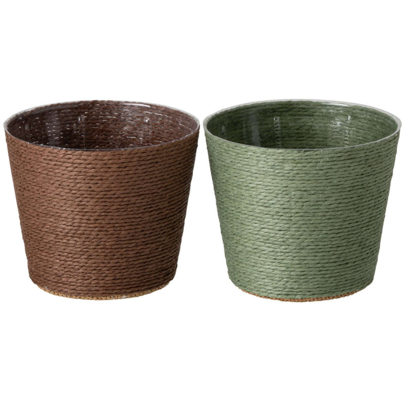 Lot de 2 cache-pots papier PET vert marron 13,5 cm Bucaco J-Line - 1