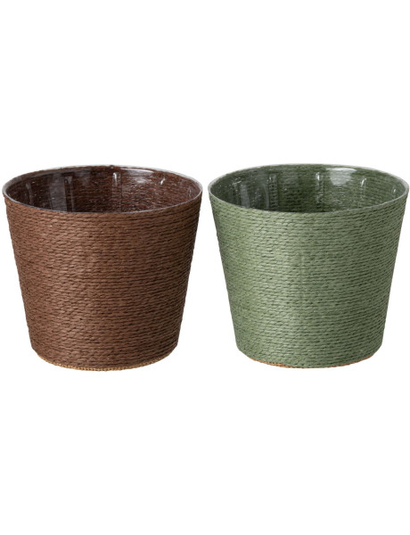 Lot de 2 cache-pots papier PET vert marron 15 cm Bucaco J-Line - 1