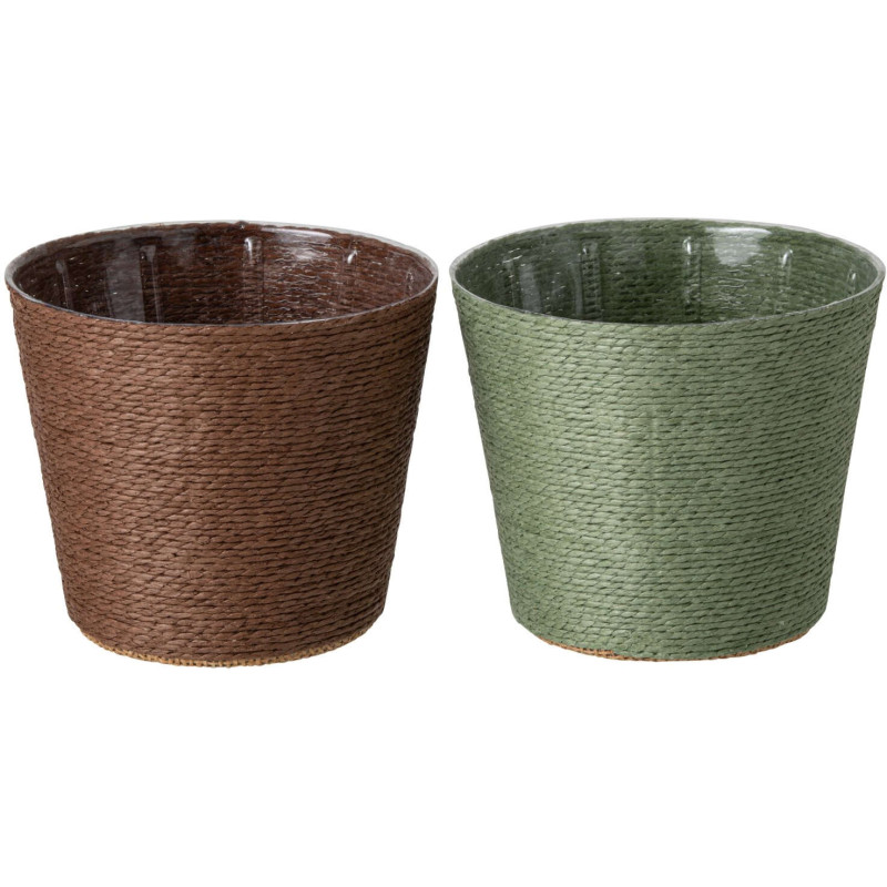 Lot de 2 cache-pots papier PET vert marron 15 cm Bucaco J-Line - 1