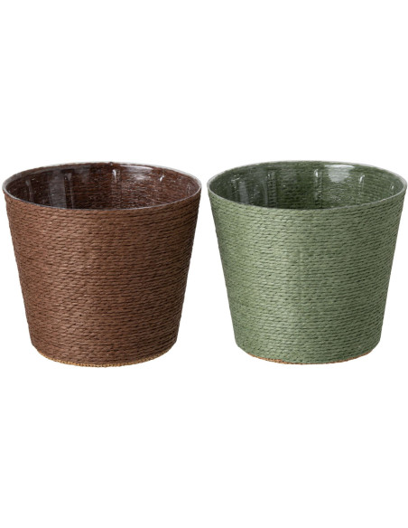 Lot de 2 cache-pots papier PET vert marron 15 cm Bucaco J-Line - 1