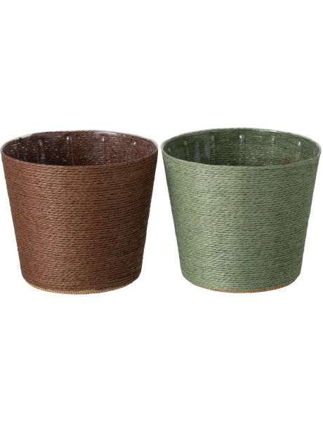 Lot de 2 cache-pots papier PET vert marron 17,5 cm Bucaco J-Line - 1