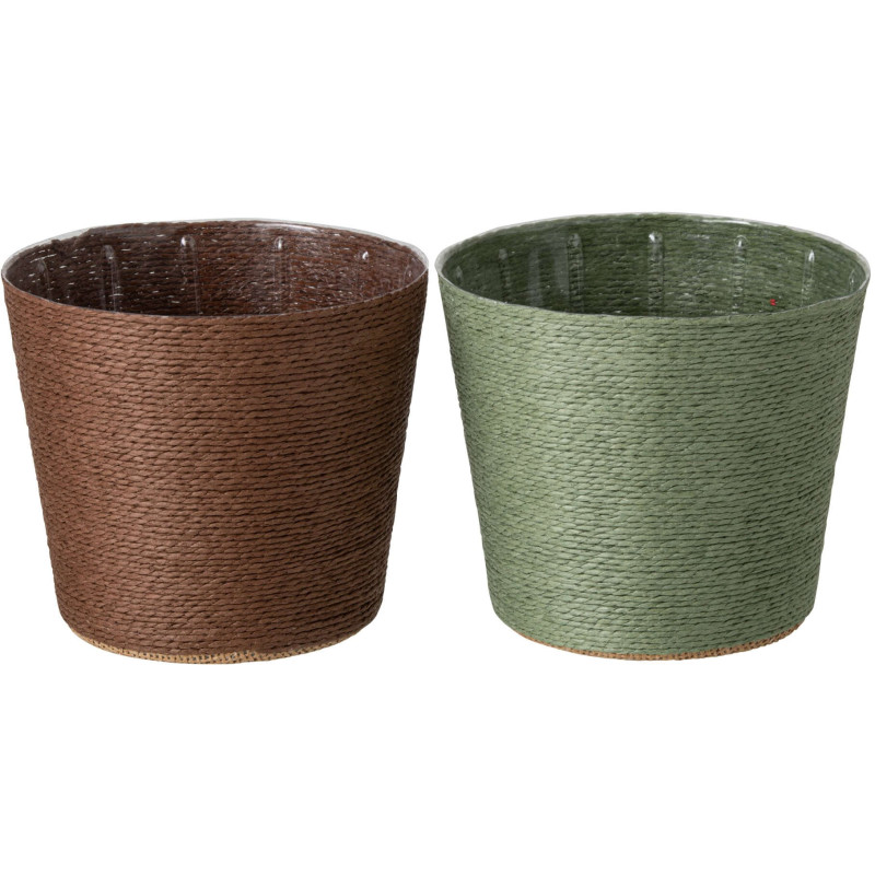 Lot de 2 cache-pots papier PET vert marron 17,5 cm Bucaco J-Line - 1
