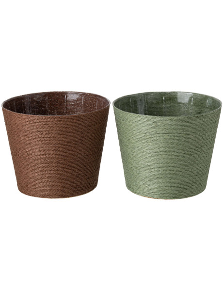 Lot de 2 grands cache-pots papier PET vert marron 21,5 cm Bucaco J-Line - 1
