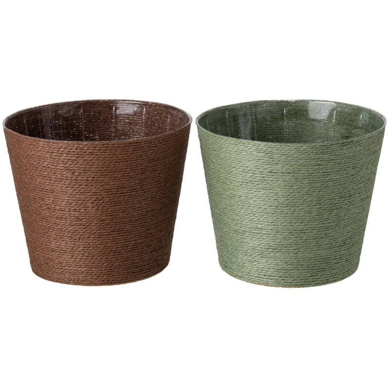 Lot de 2 grands cache-pots papier PET vert marron 21,5 cm Bucaco J-Line - 1