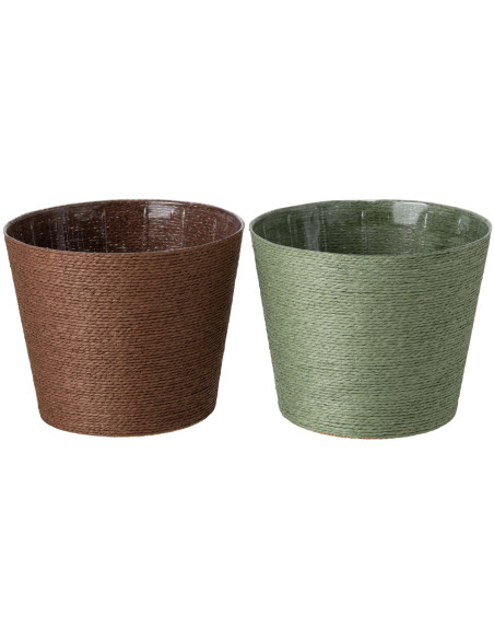 Lot de 2 grands cache-pots papier PET vert marron 21,5 cm Bucaco J-Line - 1