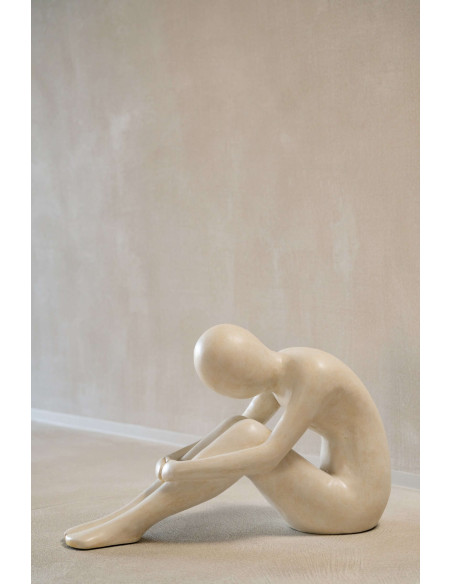 Sculpture homme abstrait assis blanc cassé en polyrésine 60,5x23x38 cm Solyane J-Line - 2