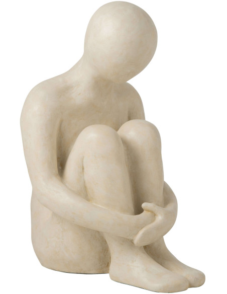Grande sculpture homme assis blanc cassé 75 cm Solyane J-Line - 1