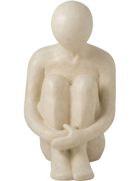 Grande sculpture homme assis blanc cassé 75 cm Solyane J-Line - 3