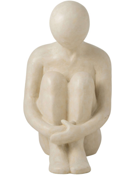 Sculpture homme assis blanc cassé 50 cm Solyane J-Line - 3