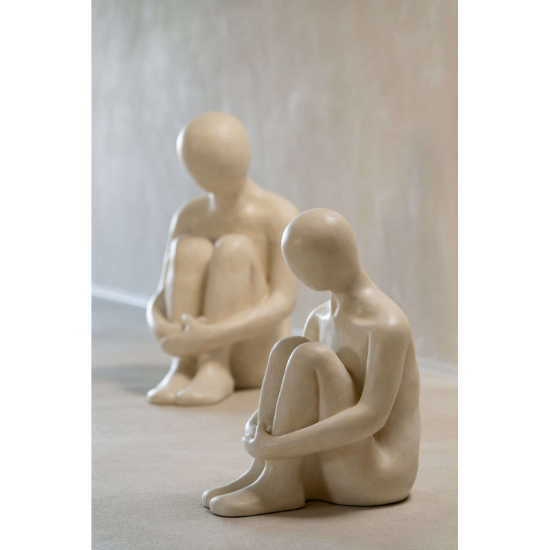 Sculpture homme assis blanc cassé 50 cm Solyane J-Line - 2