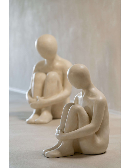 Sculpture homme assis blanc cassé 50 cm Solyane J-Line - 2