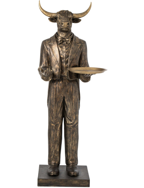 Grande statue taureau serveur avec plateau en polyrésine marron foncé 194 cm Asterion J-Line - 1