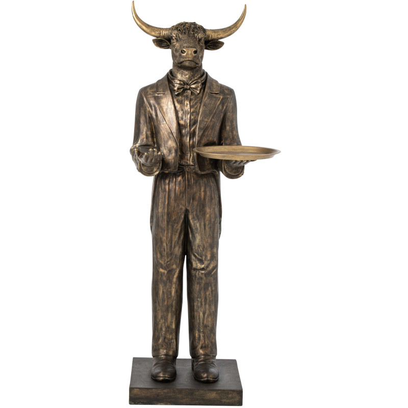 Grande statue taureau serveur avec plateau en polyrésine marron foncé 194 cm Asterion J-Line - 1
