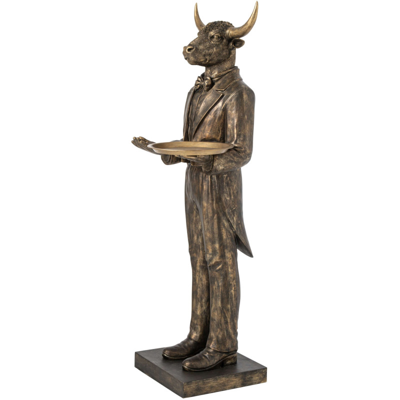 Grande statue taureau serveur avec plateau en polyrésine marron foncé 194 cm Asterion J-Line - 3