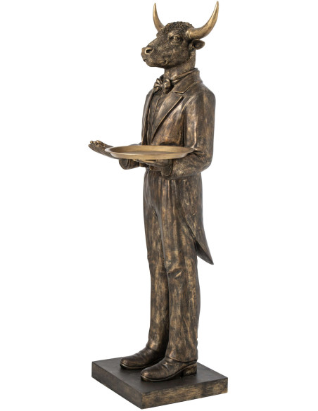 Grande statue taureau serveur avec plateau en polyrésine marron foncé 194 cm Asterion J-Line - 3