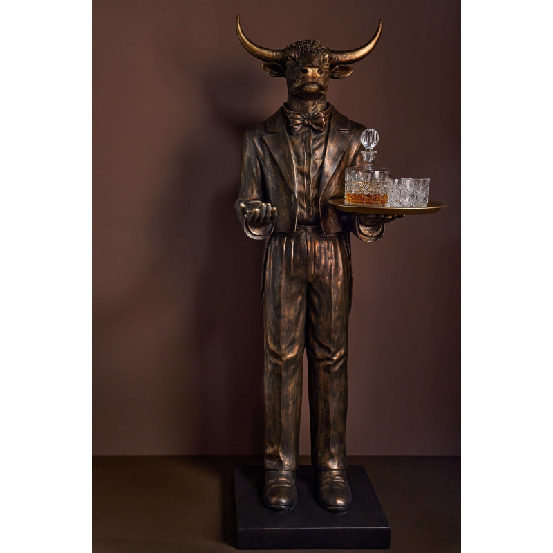 Grande statue taureau serveur avec plateau en polyrésine marron foncé 194 cm Asterion J-Line - 2